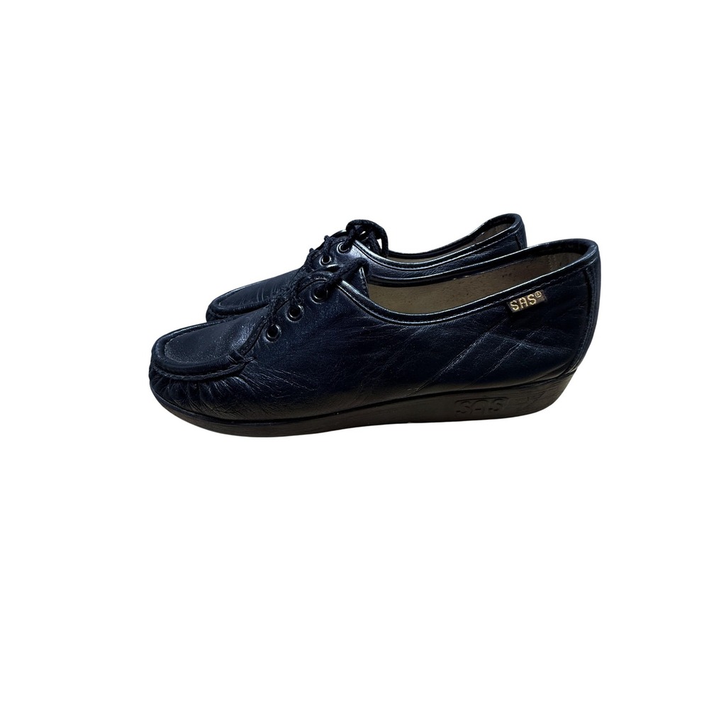 SAS Comfort Shoes‎ Womens Size 9 Slim Black Leather Moc Toe Lace Up Walking Low